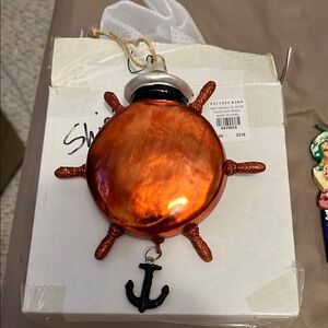 Orange Nautical ship’s wheel Ornament with Anchor